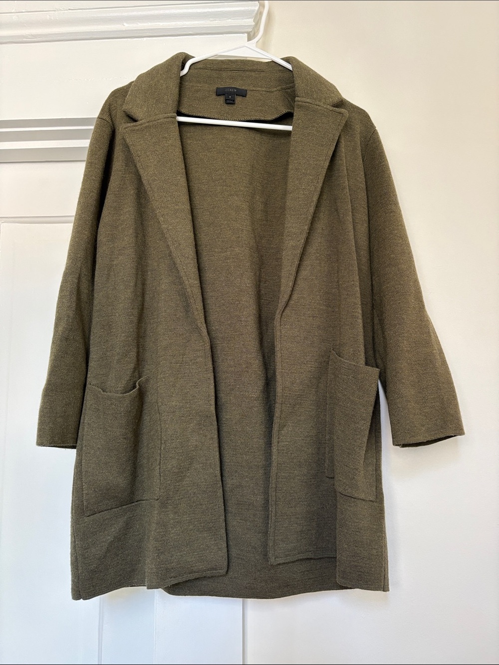 J. Crew Olive Green Open-Front Knit Cardigan